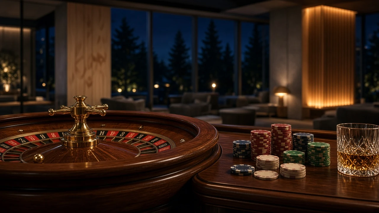 Svenskt casinobord med roulette och färgglada marker