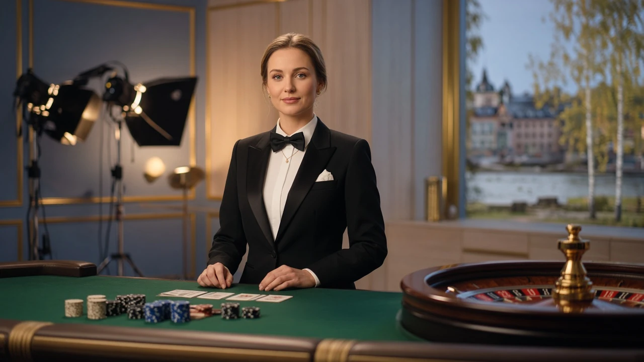 Live dealer i professionell casinostudio med roulette och marker