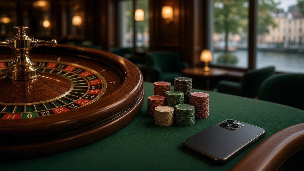Roulettehjul och casinomarker på ett svenskt casinobord