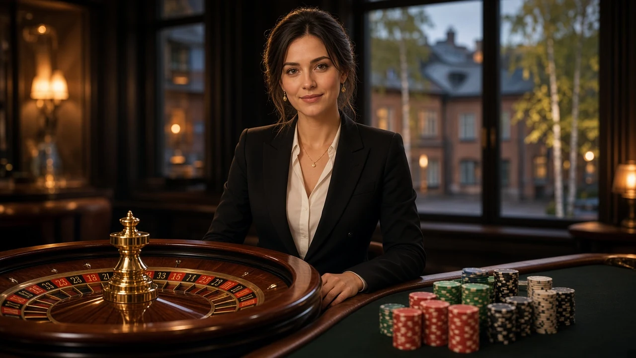 Live dealer vid roulettebord i casinostudio
