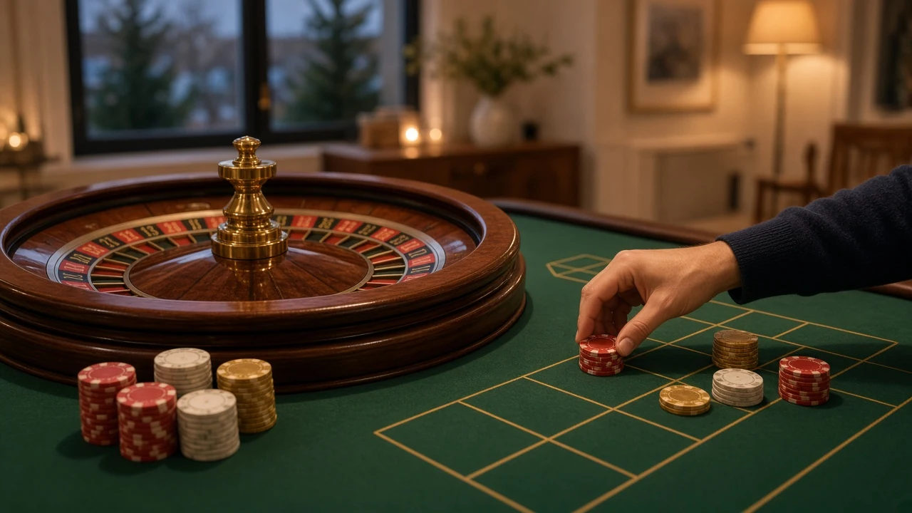 Roulettbord med marker i en elegant svensk casinomiljö