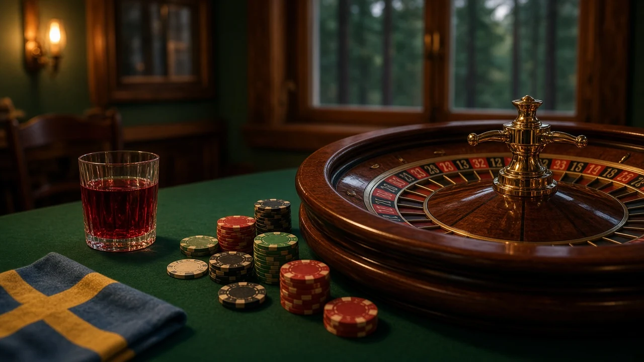 Elegant roulettehjul med casinolearnings på grönt filtbord