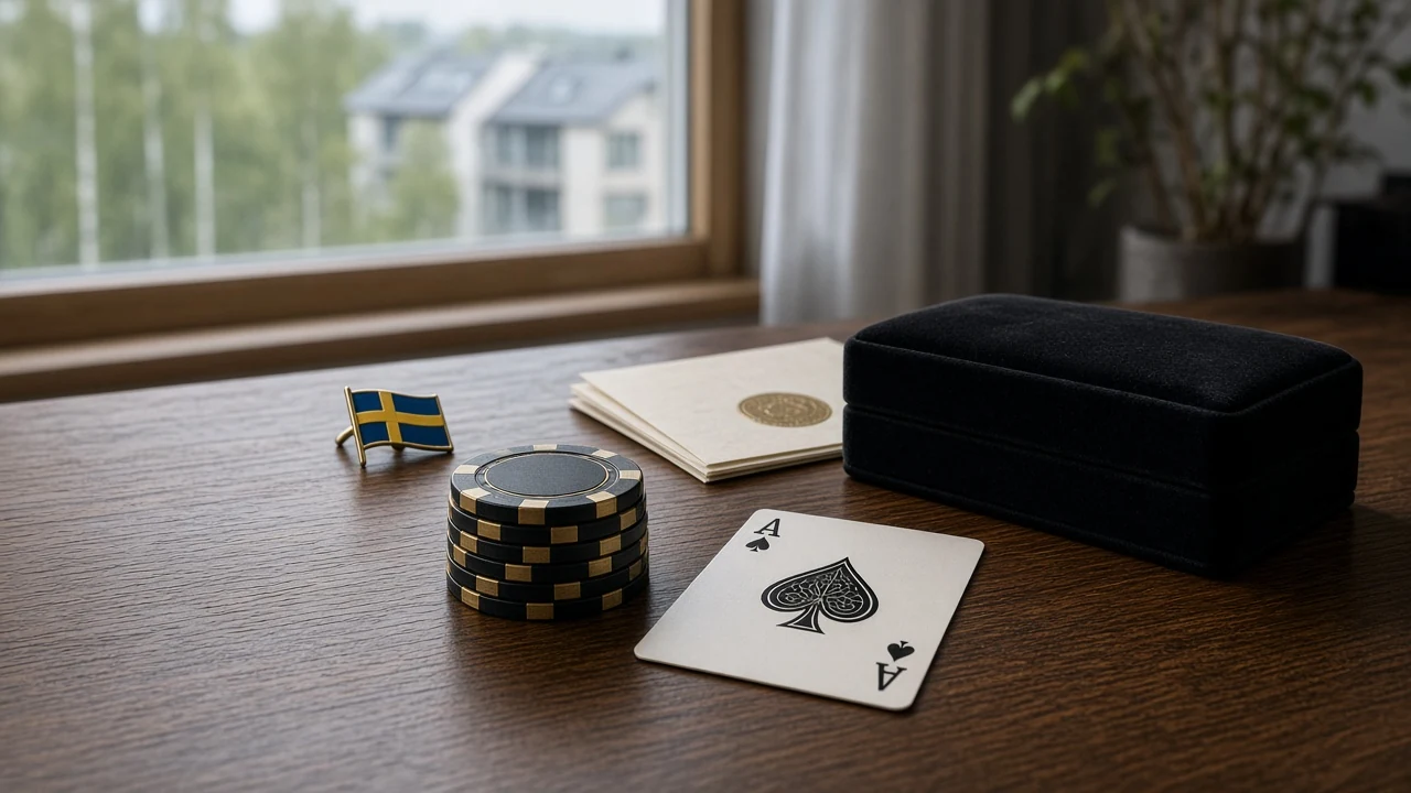 Casinochips, ett ess och en licens på ett skrivbord