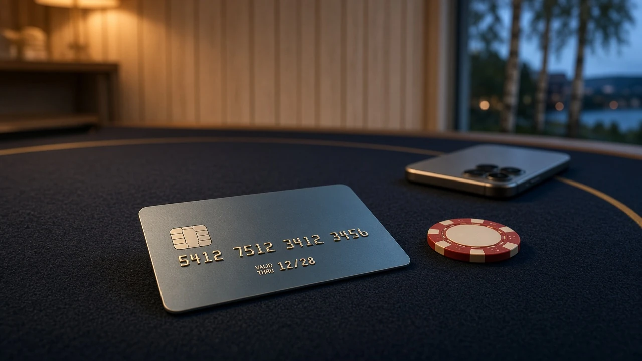 Visakort och casinomarker på ett elegant svenskt casinobord